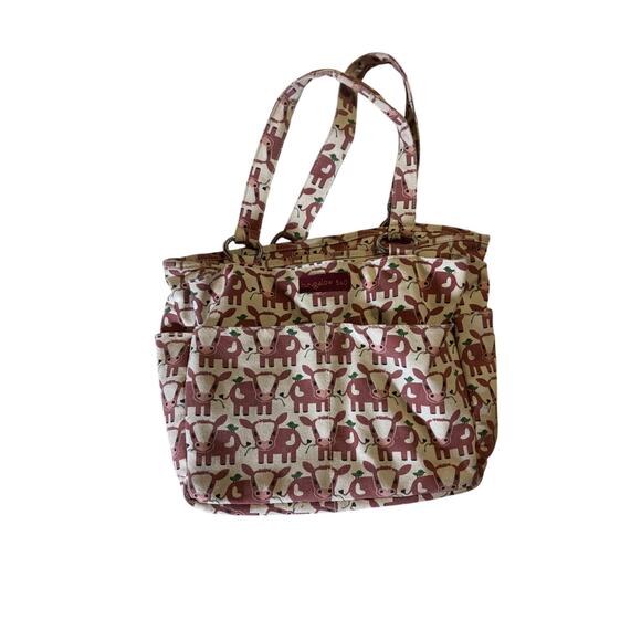 Bungalow 360 Cow Print Canvas Tote Bag – Vegan-Friendly Green Polka Dot Interior - Picture 1 of 4